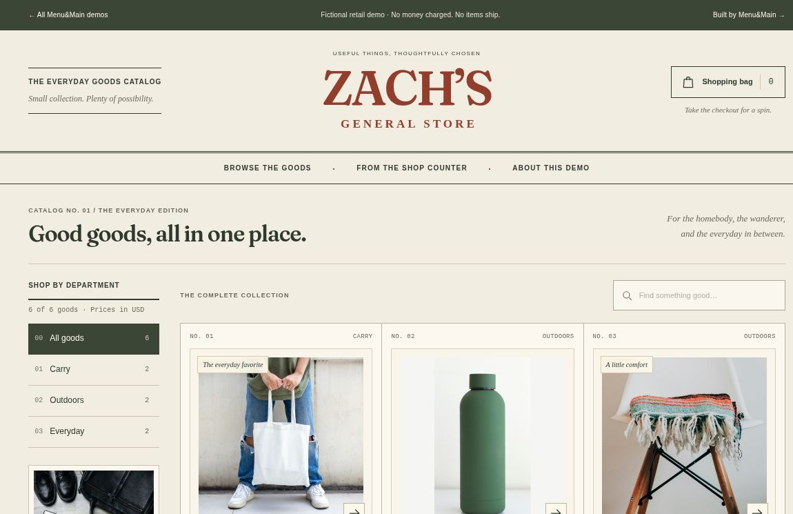 Zach’s General Store fictional demo website preview